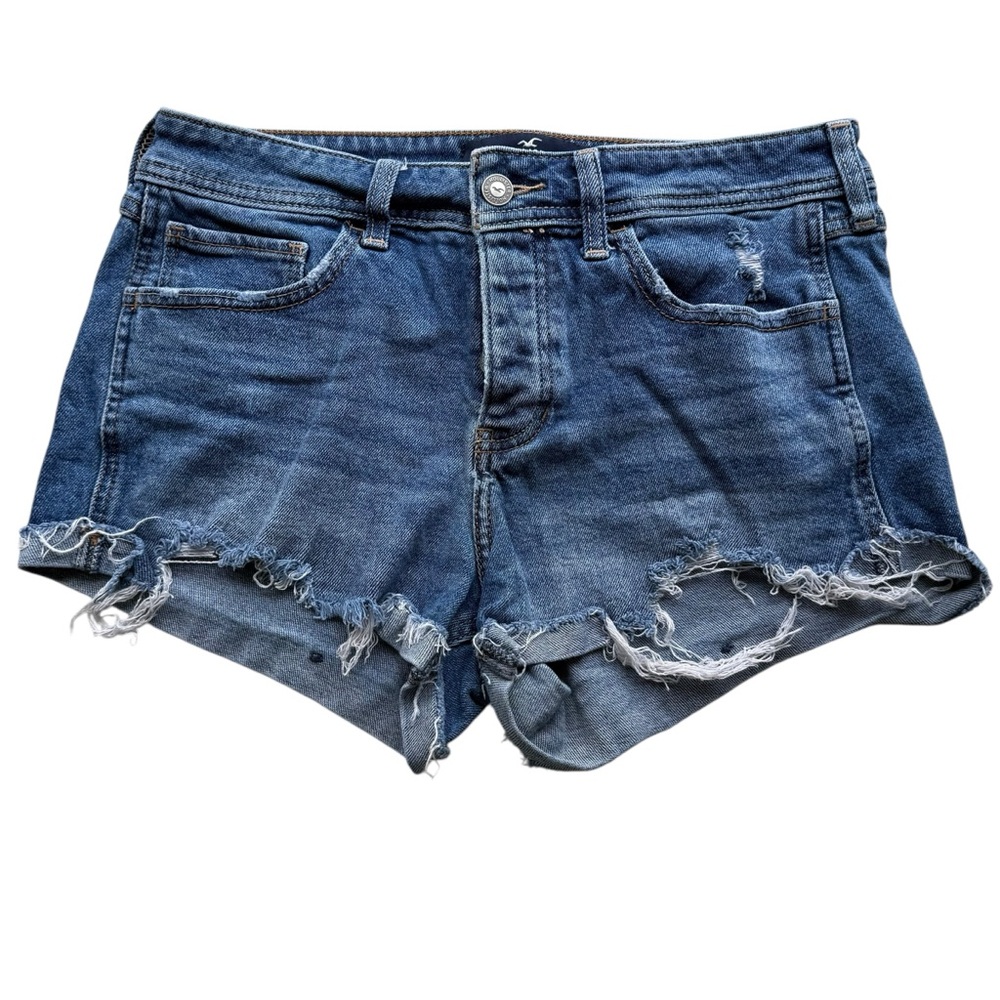 Hollister Women's Distressed Blue Denim Low Rise Boyfriend Jean Short Festival 7